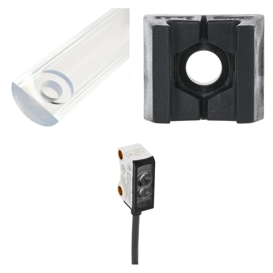 Separator bar, guide-rail clip and bottle sensor for a Meheen bottling machine