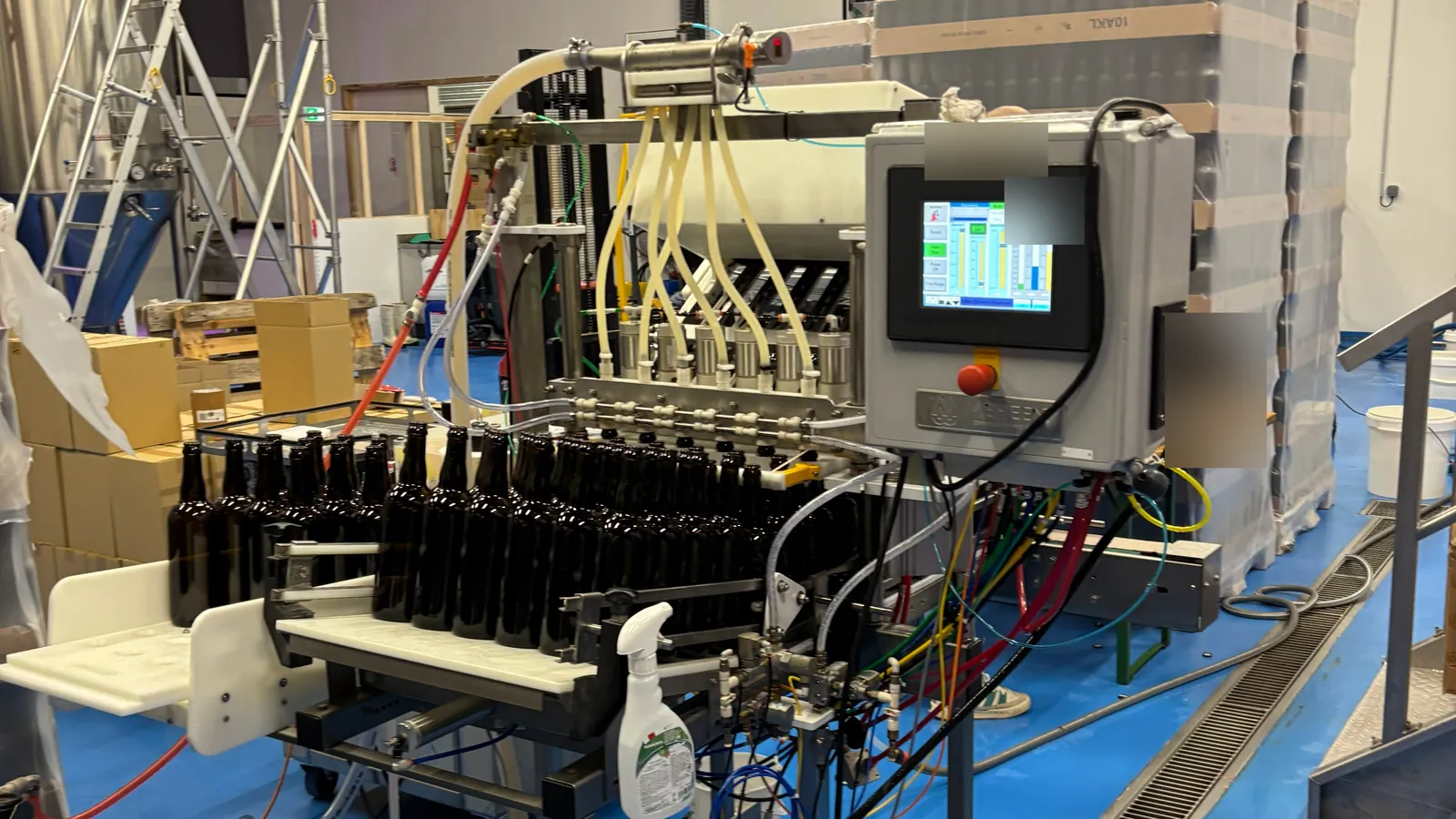 A reconditioned Meheen bottling machine, finished, in the workshop